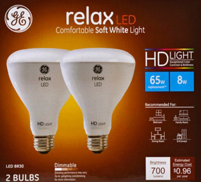 GE Light Bulb LED HD Light Soft White Relax 65 Watts BR30 Box - 2 Count - Image 2