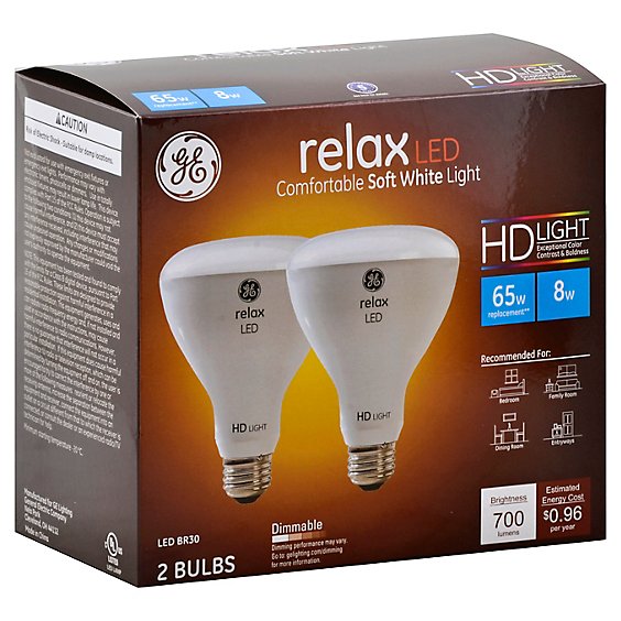GE Light Bulb LED HD Light Soft White Relax 65 Watts BR30 Box - 2 Count