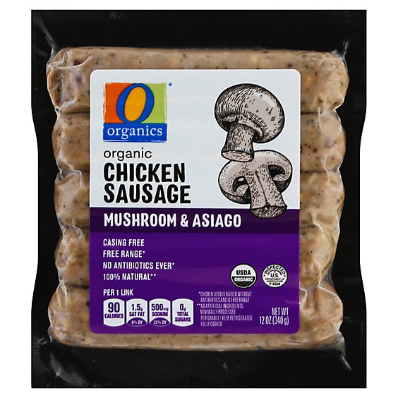 O Organics Organic Sausage Chicken Mushroom & Asiago Vacuum Packed - 12 Oz