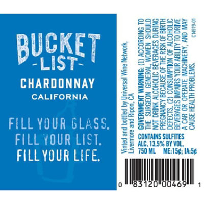 Bucket List Chardonnay White Wine - 750 Ml - Image 2