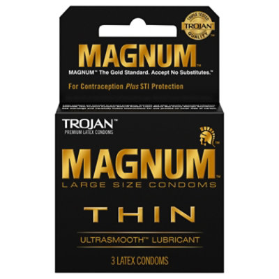 Trojan Magnum Condoms Premium Latex Thin Ultrasmooth Lubricant Large Size Box - 3 Count - Image 2