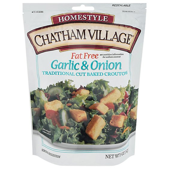 Chatham Village Croutons Traditional Fat Free Garlic & Onion Pouch - 5 Oz