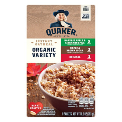 Quaker Instant Oatmeal Organic Non Gmo Variety 8 Pack - 10.2 Oz