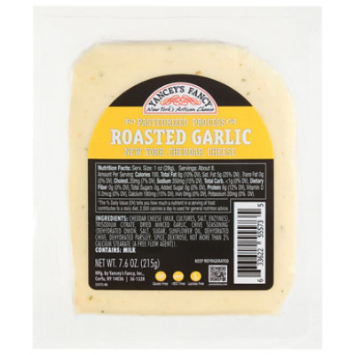 Yanceys Fancy Cheese Aged Cheddar Roasted Garlic Vacuum Packed - 7.6 Oz