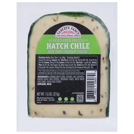 Yanceys Fancy Cheese Gluten Free Sharp Cheddar Zesty Hatch Chile Vacuum Packed - 7.6 Oz