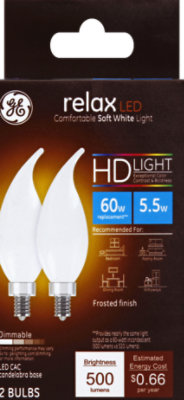 GE Light Bulb LED HD Light Soft White Relax Frosted Finish 60 Watts CAC Box - 2 Count