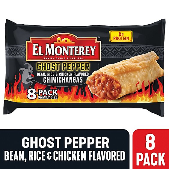 El Monterey Ghost Pepper Bean, Rice & Chicken Chimichangas 8 Count - 30.4 Oz