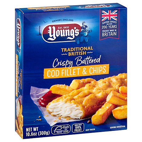 Youngs Batttered Cod Fillet & Chips - 10.6 Oz