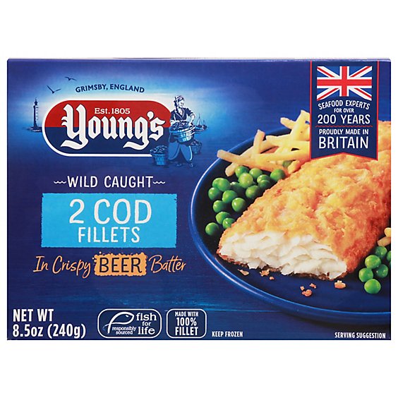 Youngs Beer Battered Cod Fillets - 8.46 Oz