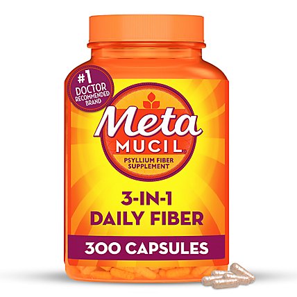 Metamucil 3 In 1 Plant Based Psylium Husk Fiber Supplement MultiHealth Capsules - 300 Count - Image 2