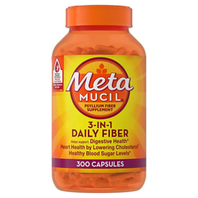 Metamucil 3 In 1 Plant Based Psylium Husk Fiber Supplement MultiHealth Capsules - 300 Count - Image 1