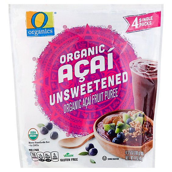 O Organics Organic Fruit Puree Acai Unsweetened - 4-3.5 Fl. Oz.