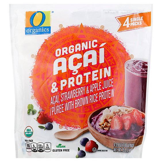 O Organics Organic Fruit Puree Acai & Protein Unsweetened - 4-3.9 Fl. Oz.