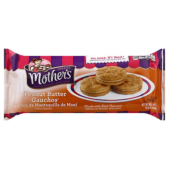 Mothers Cookies Peanut Butter Gauchos Made with Real Peanuts Tray - 14.6 Oz