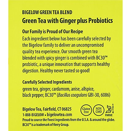 Bigelow Tea Bags Green With Ginger Plus Probiotics 18 Count - 0.90 Oz - Image 3