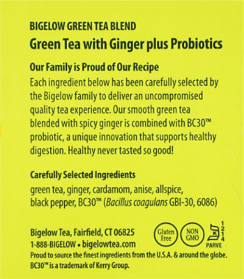 Bigelow Tea Bags Green With Ginger Plus Probiotics 18 Count - 0.90 Oz - Image 4