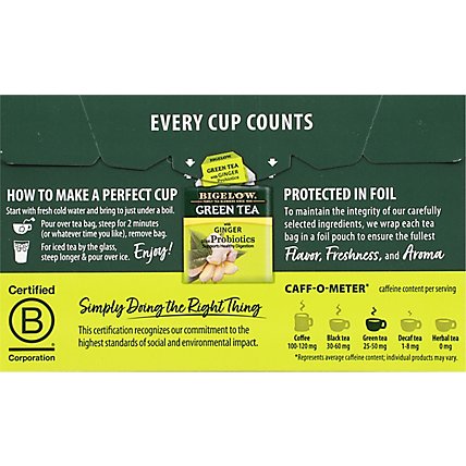 Bigelow Tea Bags Green With Ginger Plus Probiotics 18 Count - 0.90 Oz - Image 2