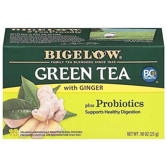 Bigelow Tea Bags Green With Ginger Plus Probiotics 18 Count - 0.90 Oz