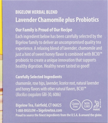 Bigelow Tea Bags Herbal Bags Lavender Chamomile Plus Probiotic 18 Count - 0.98 Oz - Image 4