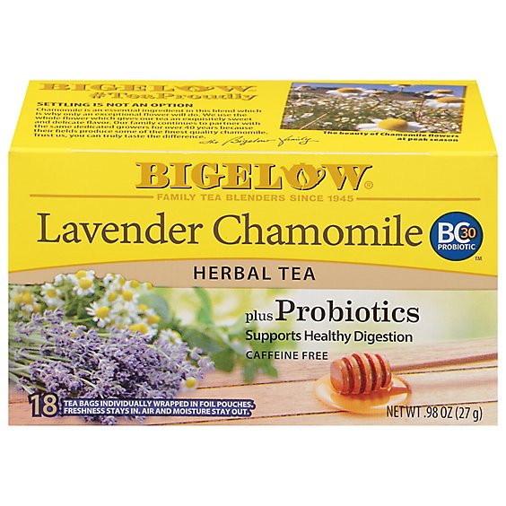 Bigelow Tea Bags Herbal Bags Lavender Chamomile Plus Probiotic 18 Count - 0.98 Oz