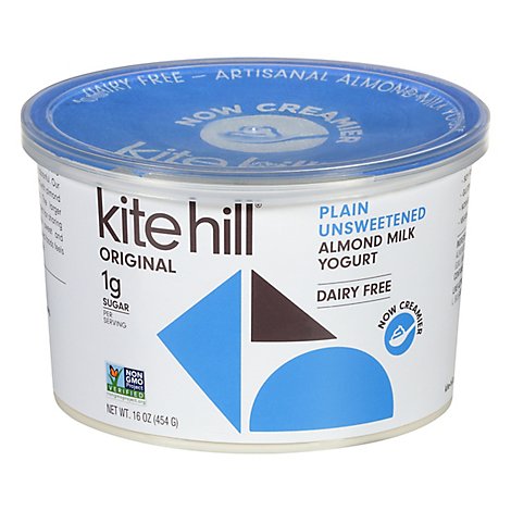 Kite Hill Yogurt Artisan Almond Milk Plain Unsweetened Tub - 16 Oz