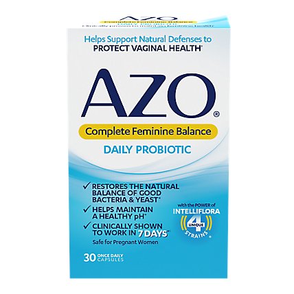 AZO Complete Feminine Balance Dietary Supplement Daily Probiotic Capsules - 30 Count - Image 1