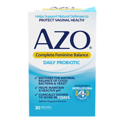 AZO Complete Feminine Balance Dietary Supplement Daily Probiotic Capsules - 30 Count