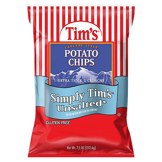 Tims Cascade Unsalted Chips - 7.5 Oz