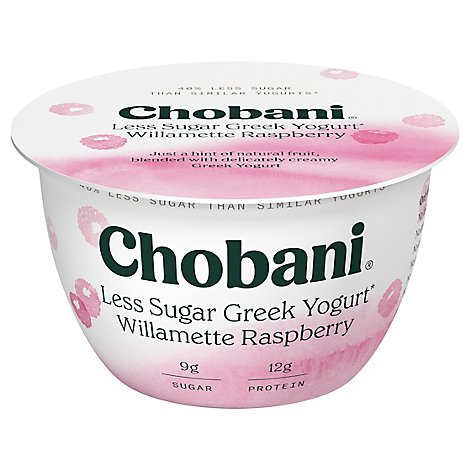 Chobani Yogurt Greek Less Sugar Willamette Raspberry - 5.3 Oz