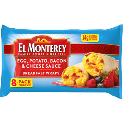 El Monterey Egg Potato Bacon & Cheese Sauce Breakfast Wraps 8 Count - 28.8 Oz - Image 1