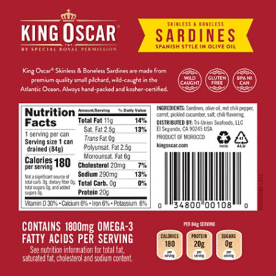 King Oscar Sardines Skinless/Boneless In Olive Oil Spanish Style - 3.75 Oz - Image 7