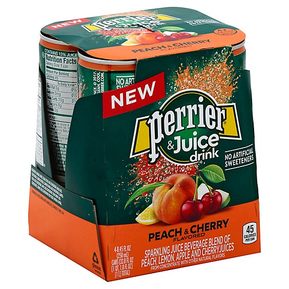 Perrier & Juice Drink Sparkling Beverage Peach & Cherry - 4-8.45 Fl. Oz.