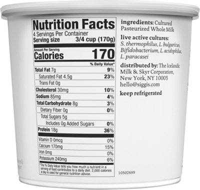 siggi's Plain Icelandic Skyr Whole Milk Yogurt - 24 Oz - Image 6