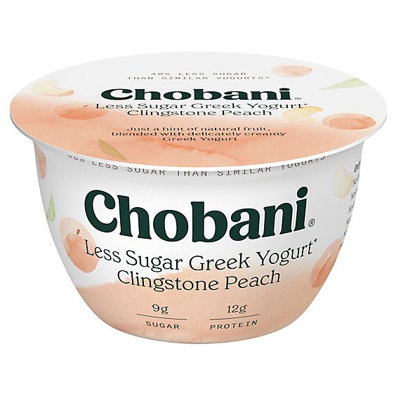 Chobani Yogurt Greek Less Sugar Clingstone Peach - 5.3 Oz