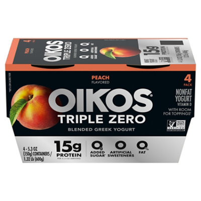 Oikos Triple Zero Peach Nonfat Greek Yogurt - 4-5.3 Oz