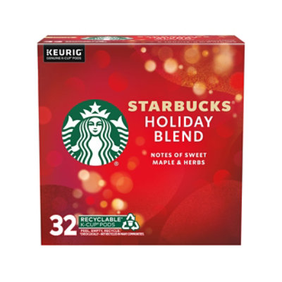 Starbucks Holiday Blend 100% Arabica Medium Roast K Cup Coffee Pods Box 32 Count - Each
