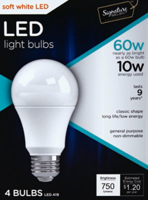 Signature SELECT Light Bulb LED Soft White 10W A19 750 Lumens - 4 Count - Image 2