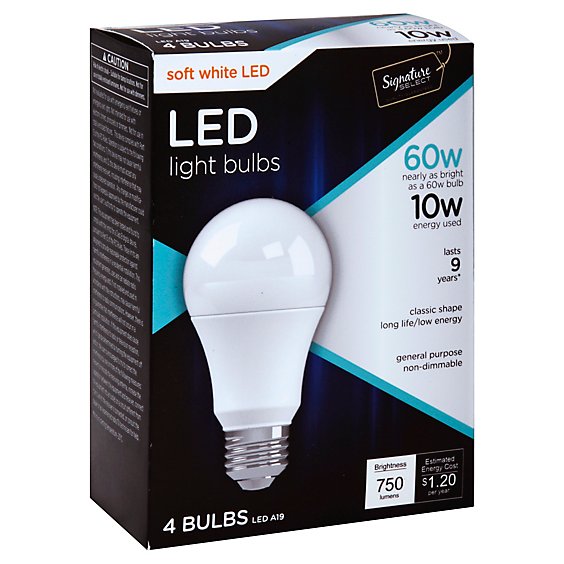 Signature SELECT Light Bulb LED Soft White 10W A19 750 Lumens - 4 Count