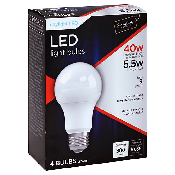 Signature SELECT Light Bulb LED Daylight 5.5W A19 380 Lumens - 4 Count