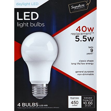 Signature SELECT Light Bulb LED Daylight 5.5W A19 450 Lumens - 4 Count - Image 2