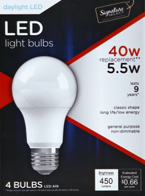 Signature SELECT Light LED Daylight 5.5W A19 450 Lumens - 4 Count Albertsons
