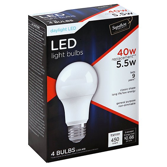Signature SELECT Light Bulb LED Daylight 5.5W A19 450 Lumens - 4 Count