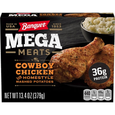 Banquet Mega Meats Cowboy Chicken With Homestyle Mashed Potatoes Frozen Meal - 13.4 Oz