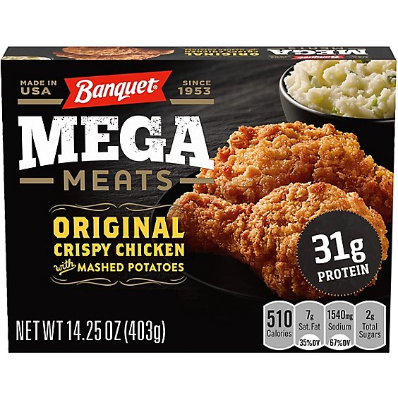 Banquet Mega Meats Original Crispy Chicken With Homestyle Mashed Potatoes Frozen Meal - 14.25 Oz
