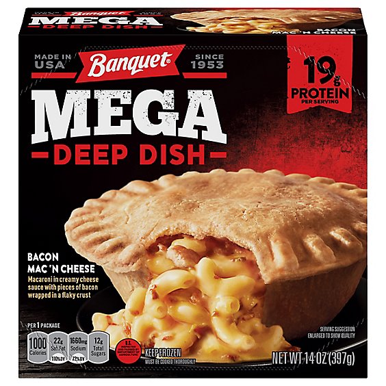 Banquet Meal Mega Deep Dish Mac N Cheese Bacon Box - 14 Oz