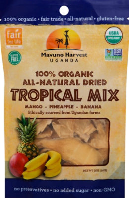 Mavuno Harvest Dried Fruit Tropical Mix Organic All Natural Mango Pineapple Banana Pouch - 2 Oz - Image 2