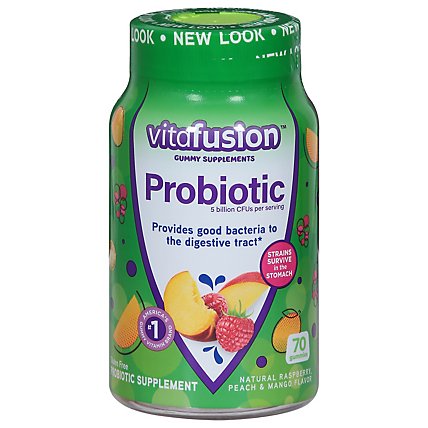 Vitafusion Dietary Supplement Gummy Probiotic Natural Raspberry Peach Mango Jar - 70 Count - Image 1