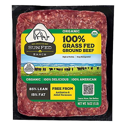 SunFed Ranch Beef Ground Beef 85% Lean 15% Fat Brick Grass Fed Organic - 16 Oz - Image 3