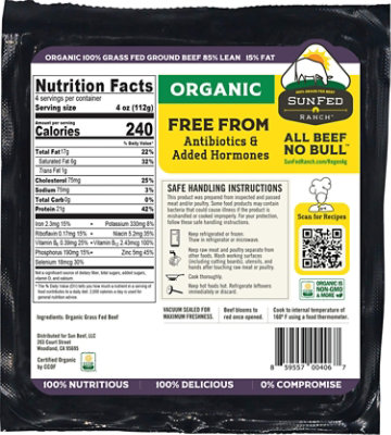 SunFed Ranch Beef Ground Beef 85% Lean 15% Fat Brick Grass Fed Organic - 16 Oz - Image 6