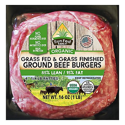 SunFed Ranch Beef Ground Beef Patties 85% Lean 15% Fat Grass Fed Organic - 16 Oz - Image 3